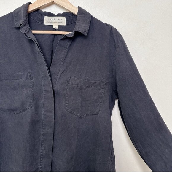 Anthropologie Womens Medium Grey Wash Cloth & Stone Buttondown Shirt - Picture 7 of 16